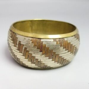 Vintage Braided Woven Mixed Metal Wide Bangle Bracelet, Striped Pattern, Estate
